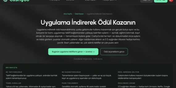 CashyGo’da Uygulama İndirerek Ödül Kazanma: Eylem ve Ödül Önceden Görünüyor